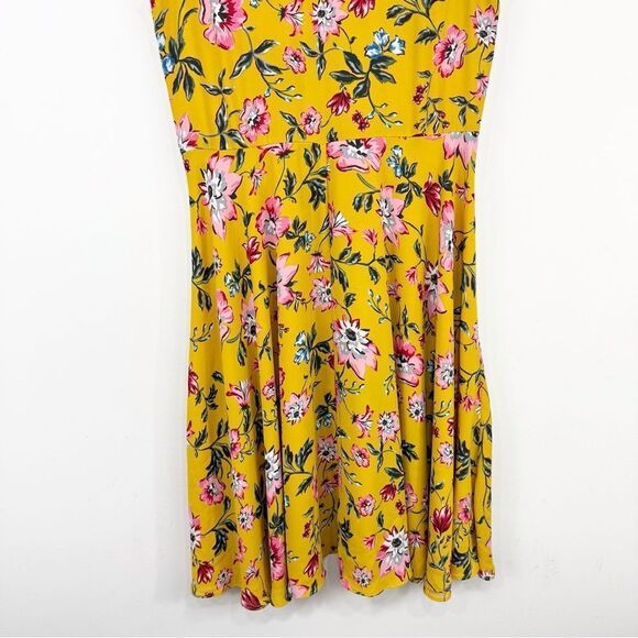Nanette Lepore Yellow Pink Floral Pleat Chest A Line Sleeveless Shirt Dress - Picture 11 of 16